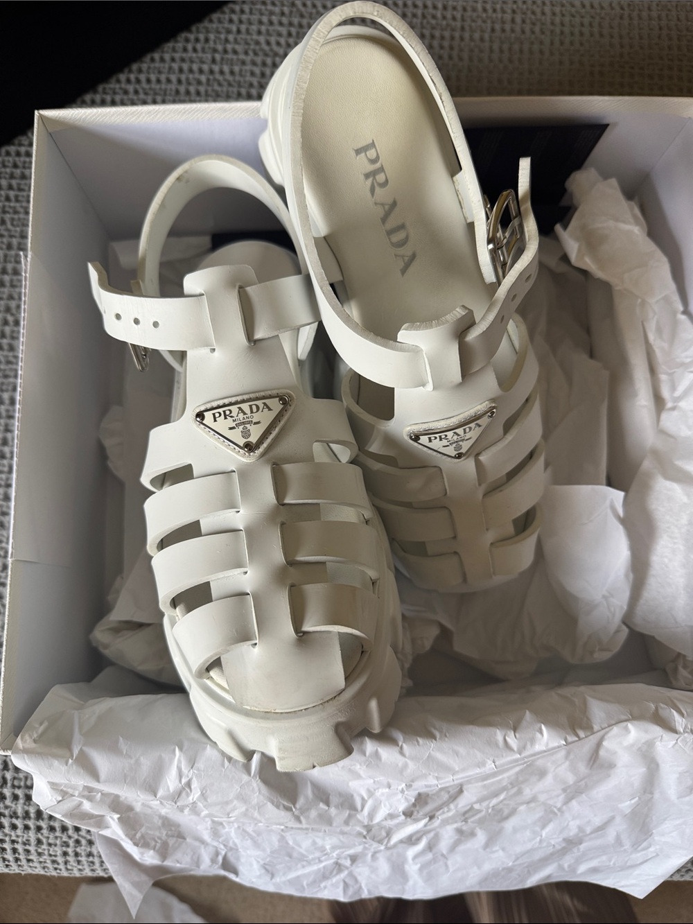 Prada White Strappy Fisherman Sandals 39 EU